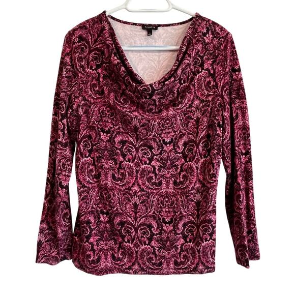 Talbots Tops - Talbots Women’s Large Cowl Neck Top Pink Black Paisley Velvet Burnout Size Large